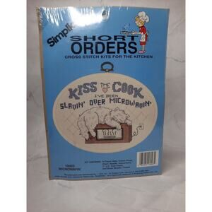 NEW JCA Simplicity Cross Stitch Kit #13003 "Microwavin' " KISS THE COOK w Frame